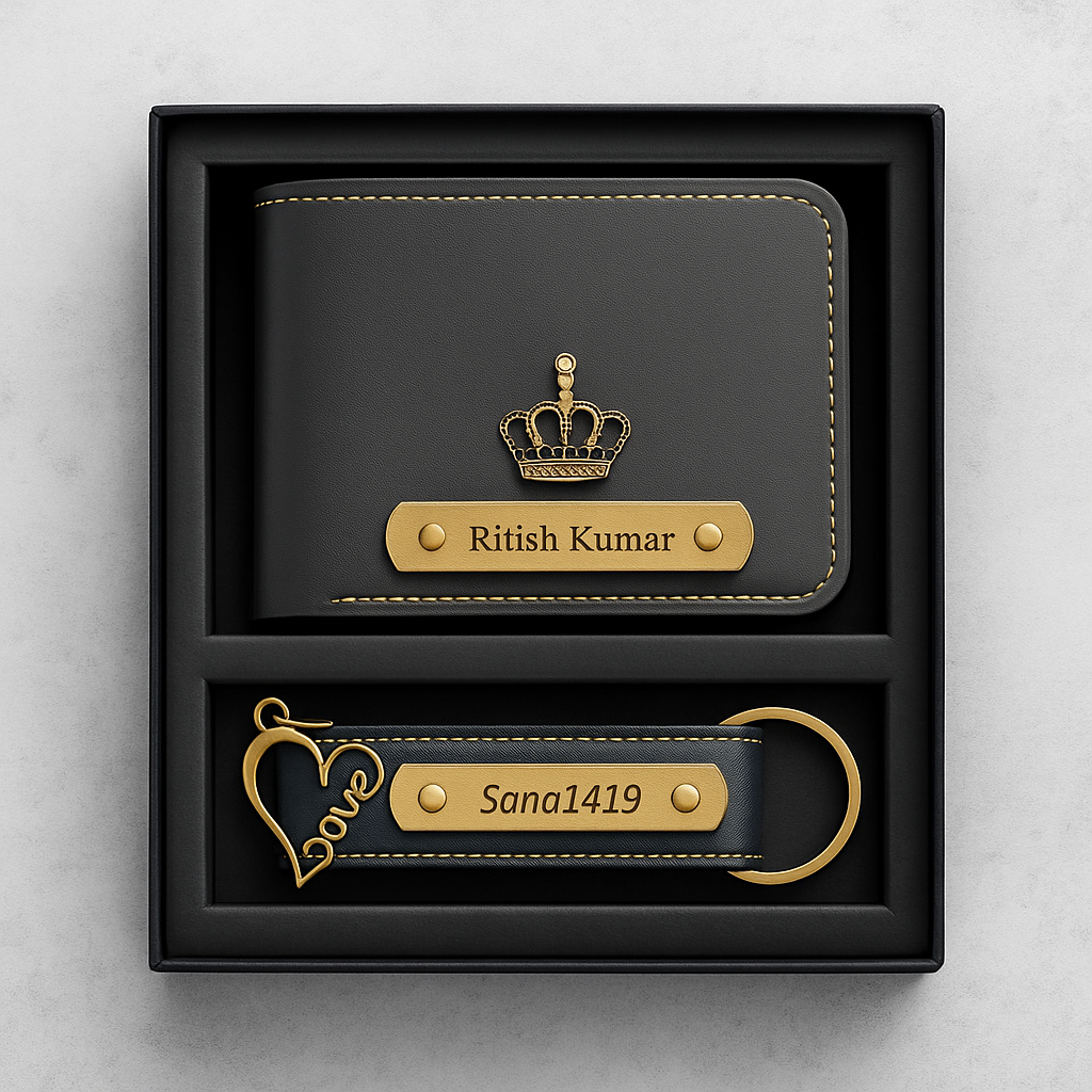 Grey customised wallet and keyring