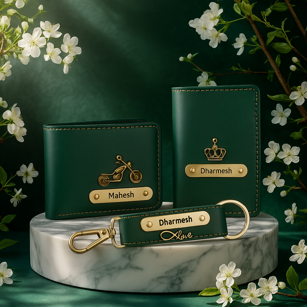 Premium 3-in-1 Combo – Customised Wallet, Keyring & Passport Cover by CELED