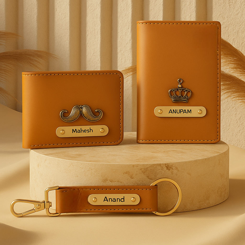 Premium 3-in-1 Combo – Customised Wallet, Keyring & Passport Cover by CELED