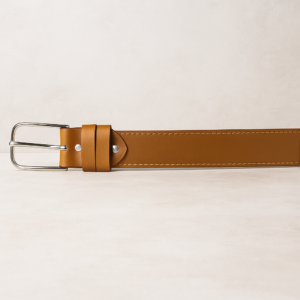 Premium Leather Belt, Black with Yellow Stitching, Classic Buckle Design, Silver Hardware