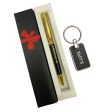 Luxury Gift Set with Gold Pen and Leather Keychain | Gliter Pen & Metel Keyring | With Name Engraving.